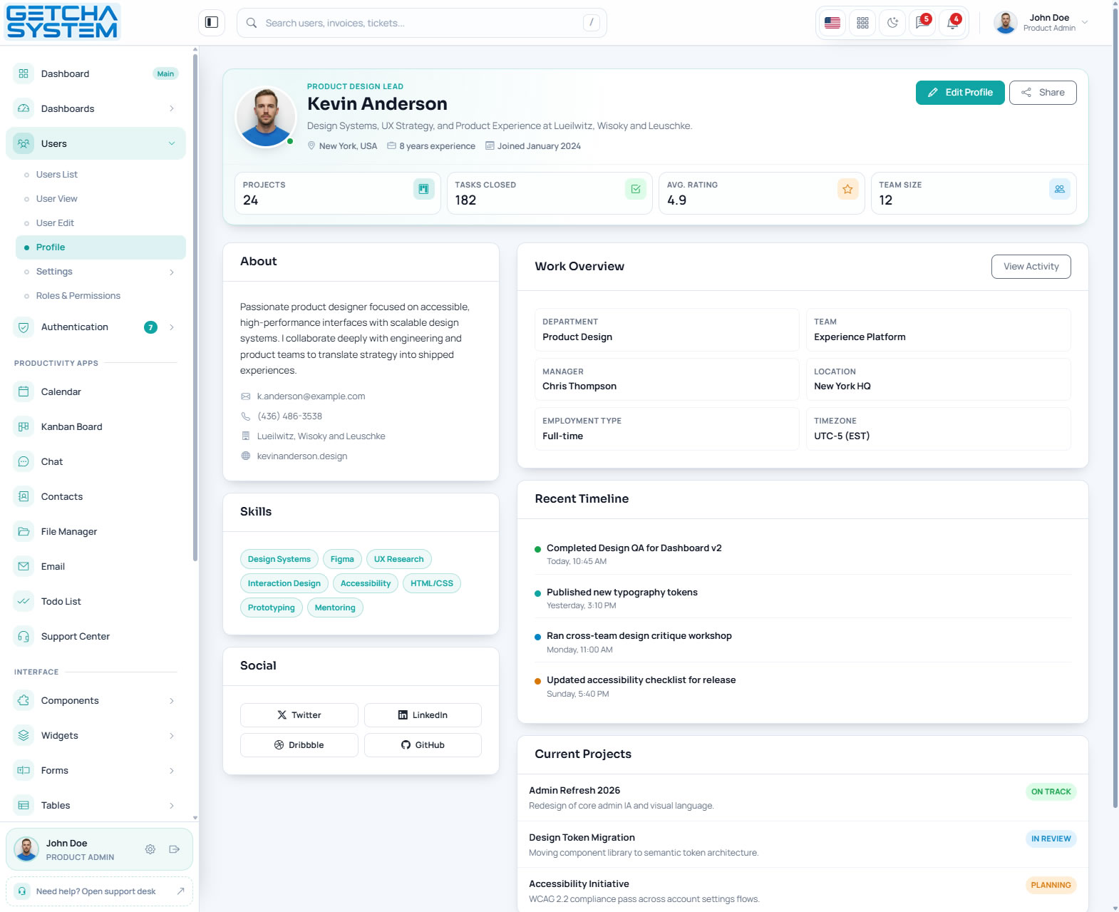 Getcha System dashboard preview