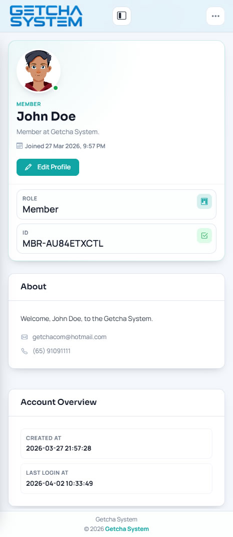 Getcha System dashboard preview