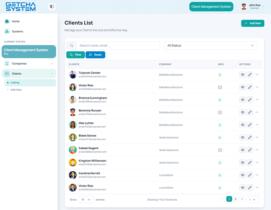 Getcha System Client Management System screenshot